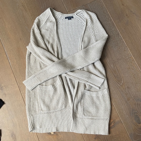 Basic Beige Long Cardigan with Pockets - Picture 1 of 3